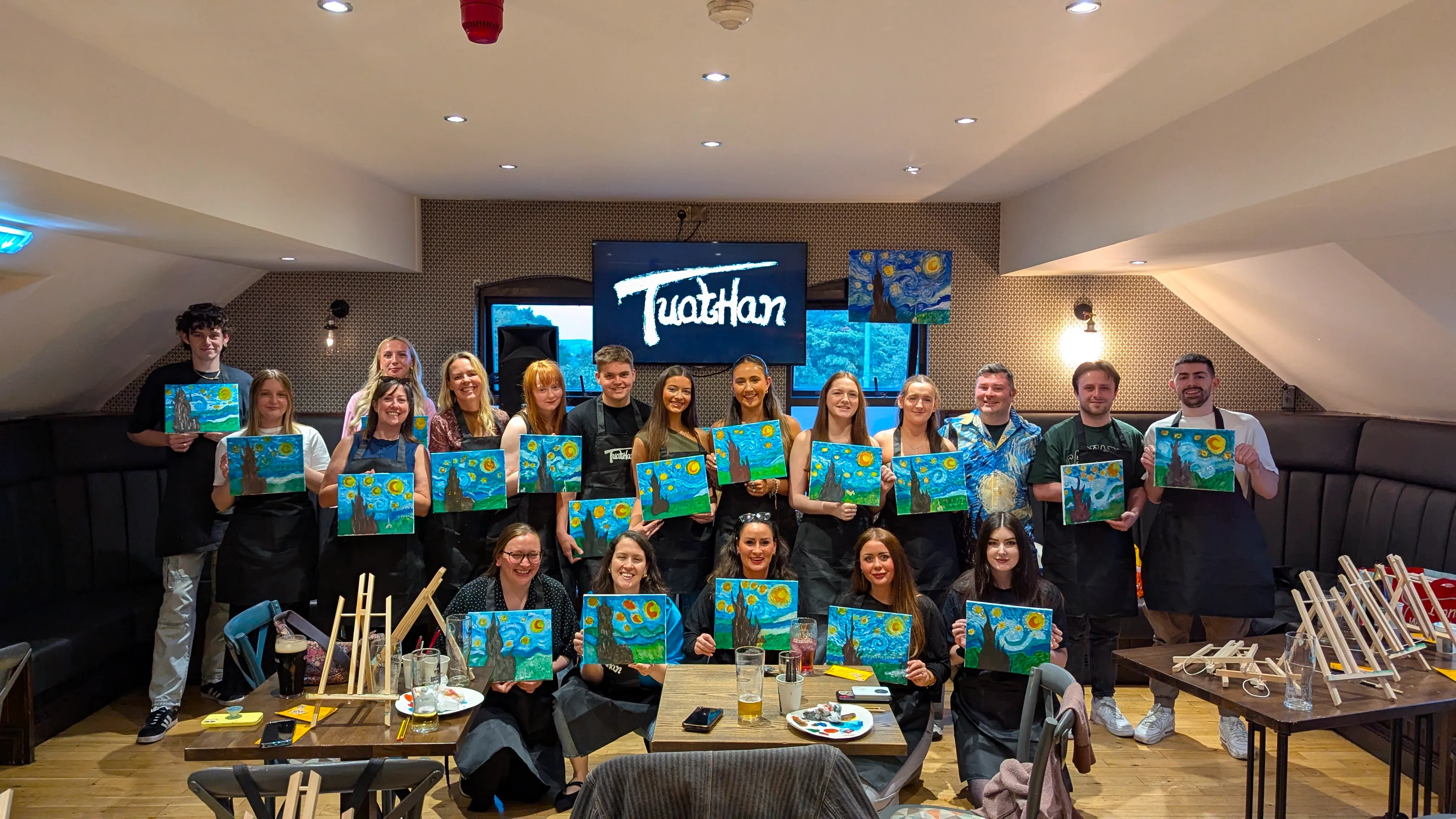 Paint and sip event photo — relaxed painting night with Gaeilge, Belfast