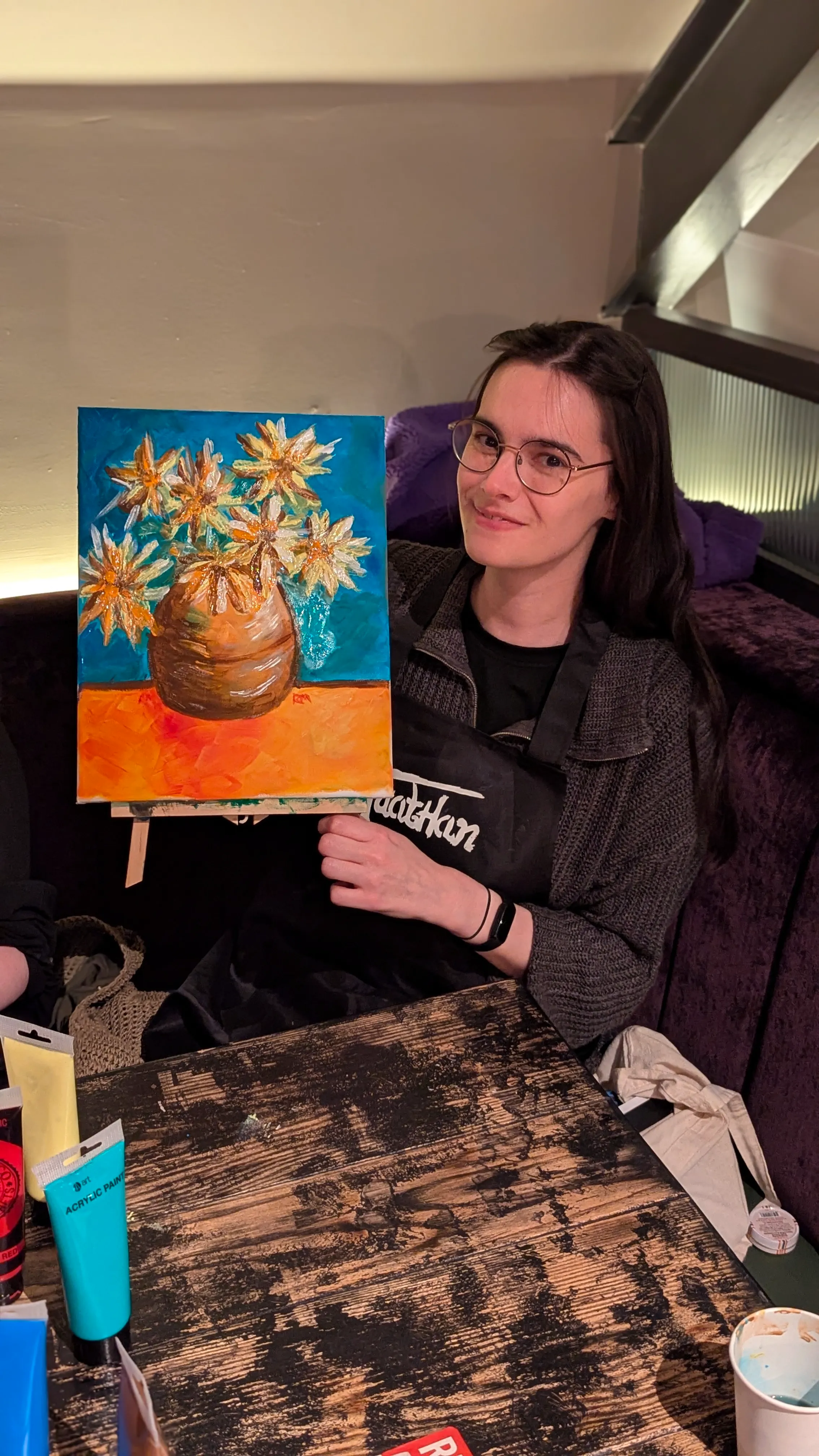 Attendees painting together at a Tuathan paint and sip event Belfast