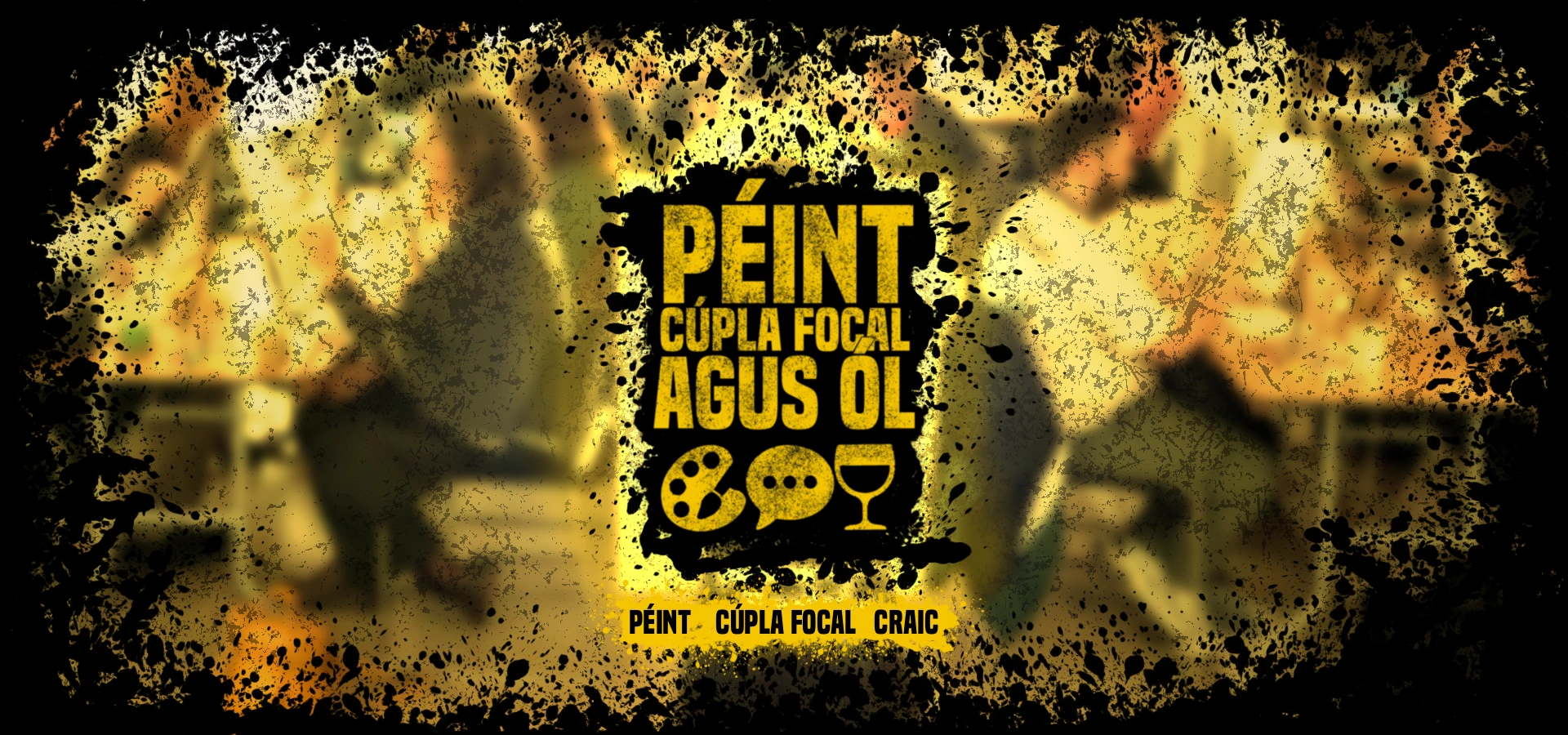 Attendees painting together at a Péint agus Ól event